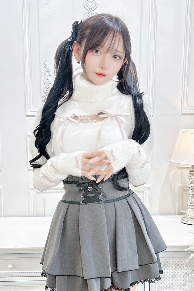 MA*RS】アームウォーマー付き胸開きシャギーニット - グレー size-F