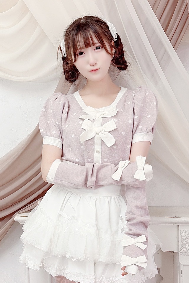 Princess Melody】アームウォーマー付きハート柄2連リボンニット