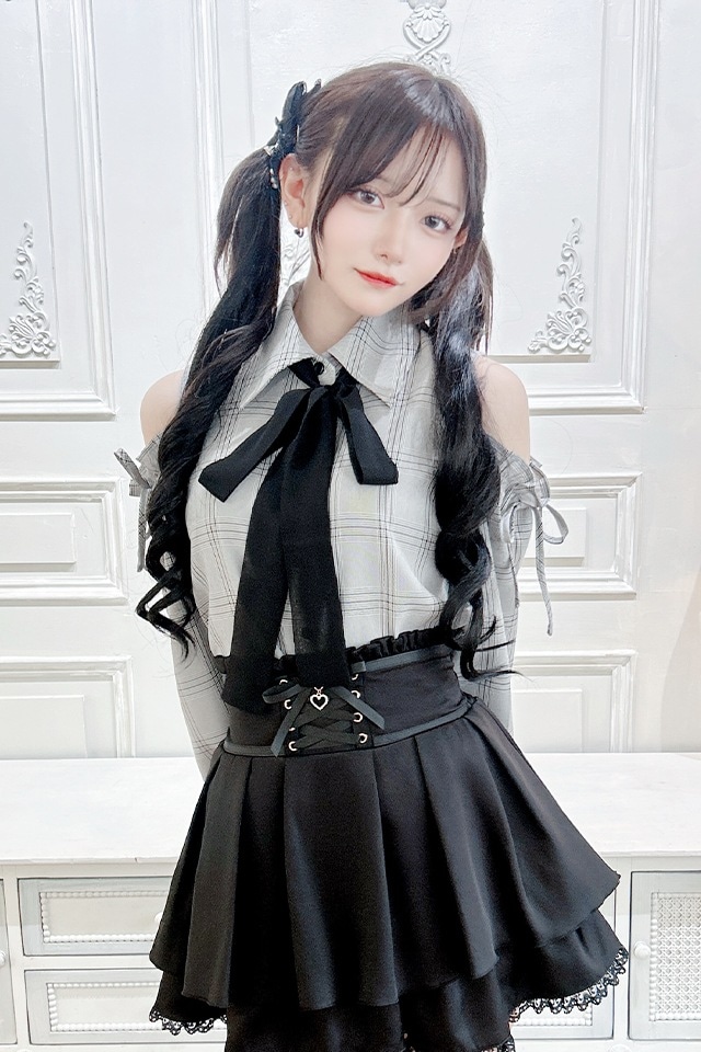 MA*RS】チェック肩あきブラウス - BLK/ホワイト size-F | 地雷系・量産