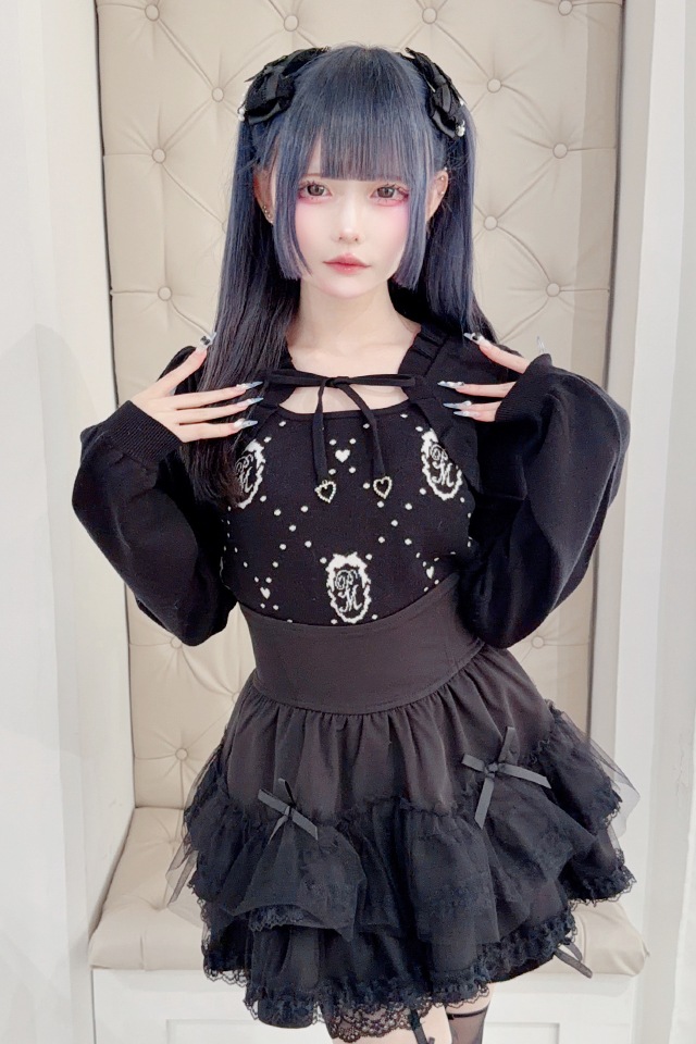 Princess Melody】レイヤード風モノグラムニット - ブラック size-F