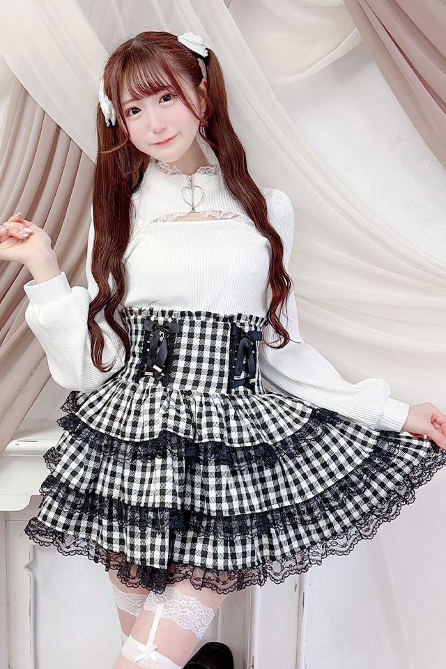 MA*RS】レースアップリボン3段フリルスカパン - BLK/ホワイト size-F