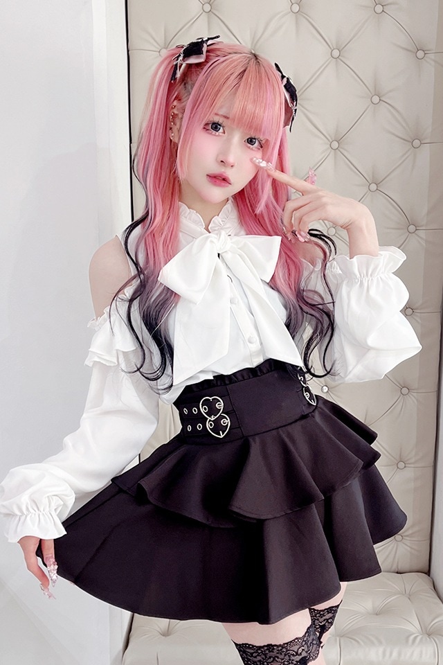 MA*RS】オープンショルダーフリルボウタイブラウス - ブラック size-F