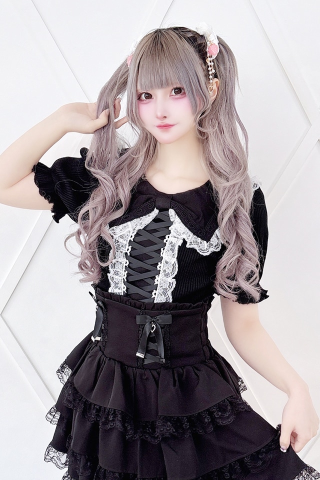 MA*RS】ハートレース×セーラー襟テレコトップス - WHT/ピンク size-F