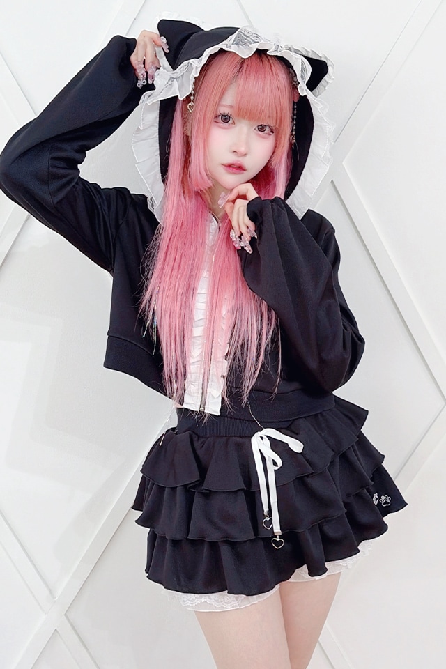 Princess Melody】ねこみみパーカーセットアップ - BLK/ホワイト size
