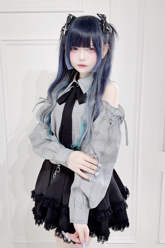 MA*RS】チェック肩あきブラウス - BLK/ホワイト size-F | 地雷系・量産