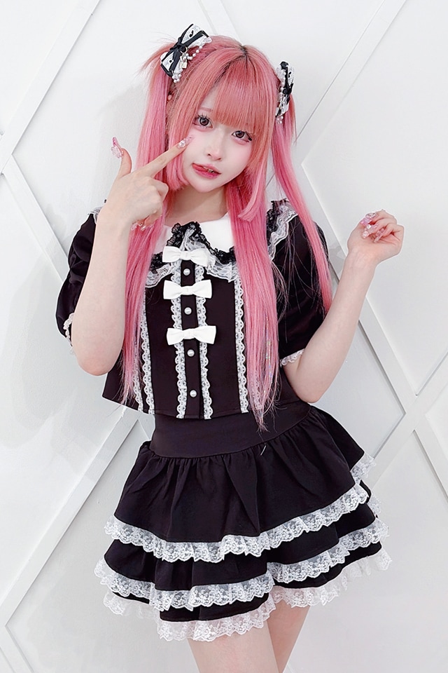 MA*RS】トリプルリボンレースフリルセットアップ - ブラック size-F