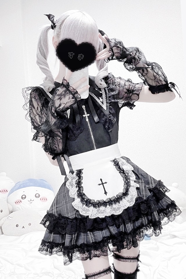 MA*RS マーズ クロス刺繍レースエプロン付きフリルスカパン スカート MA*RS】クロス刺繍レースエプロン付きフリルスカパン - BLK/ホワイト