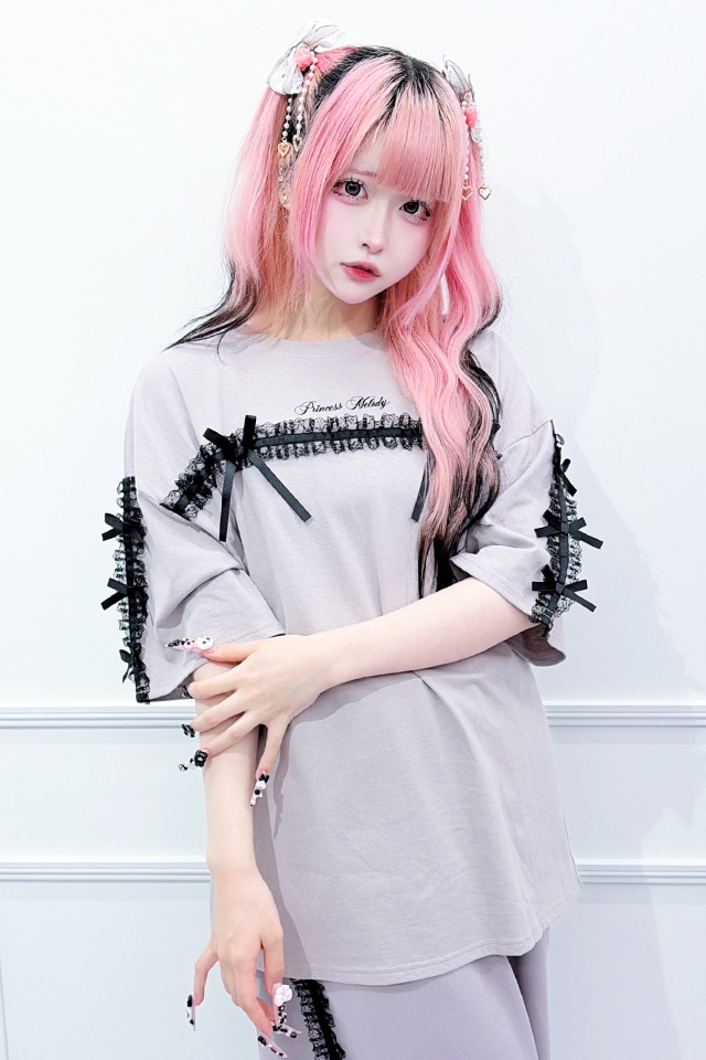Princess Melody】りぼん×レーステープラインビッグTシャツ - ピンク