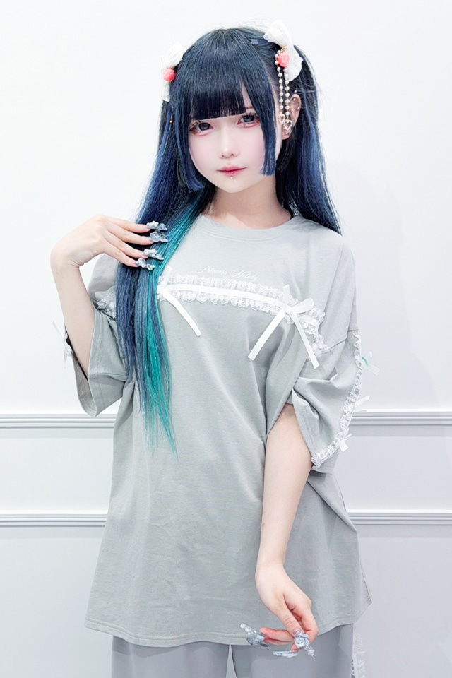 Princess Melody】りぼん×レーステープラインビッグTシャツ - グレー