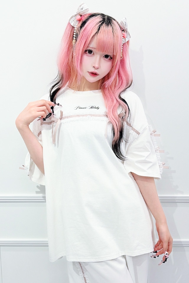 Princess Melody】りぼん×レーステープラインビッグTシャツ - ホワイト