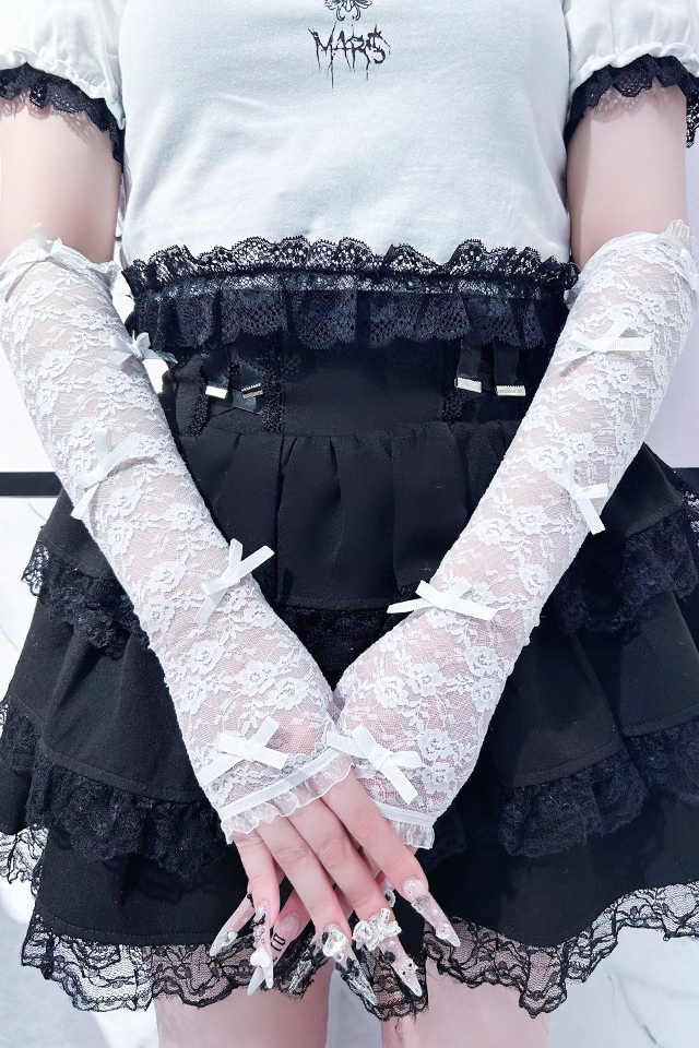 メゾピアノ ミミポポ トゥインクルキャミソール 135 星柄 刺繍 リボンレース Princess Melody】メニィリボンレースグローブ - ホワイト size-F