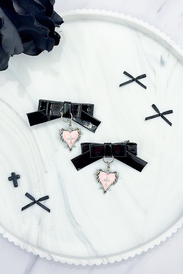 MA*RS】ゴシックハート×合皮リボン2個SET - BLK/BLK size-F | 地雷系