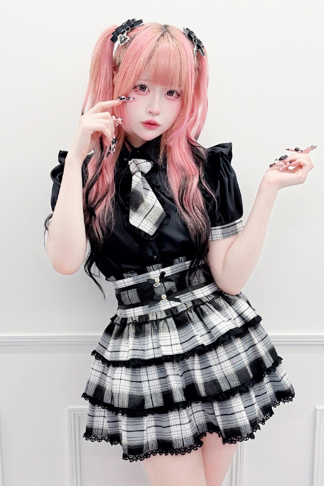 【希少】MA＊RS マーズ チェック猫柄コート SugarGross平成ギャル MA*RS】チェック柄ネクタイ付きブラウス - ピンク size-F | 地雷系