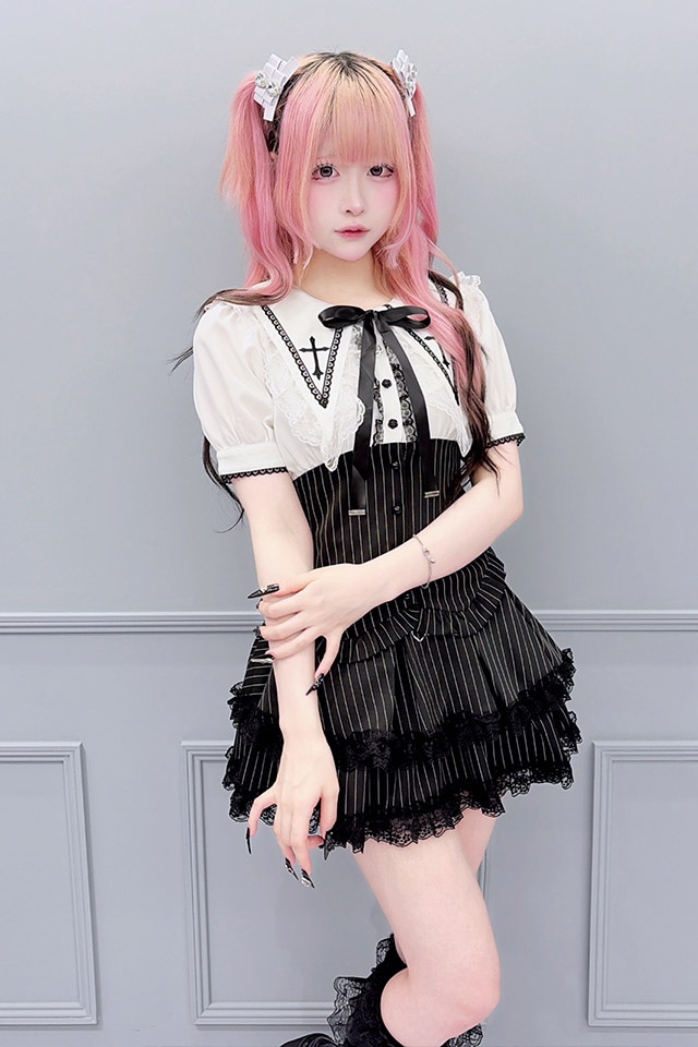 MA*RS】クロス刺繍ビスチェ風ブラウス - BLK/ホワイト size-F | 地雷系