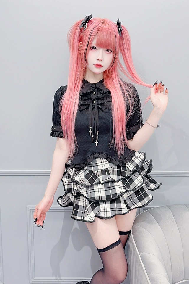 MA*RS チェック柄 フリル ミニスカート インナーパンツ付　マーズ　Mサイズ MA*RS】ZIPフリルミニスカパン - BLK/ホワイト size-F | 地雷系・量産