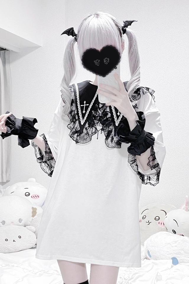 MA*RS】クロス刺繍襟ロンT - グレー size-F | 地雷系・量産型の