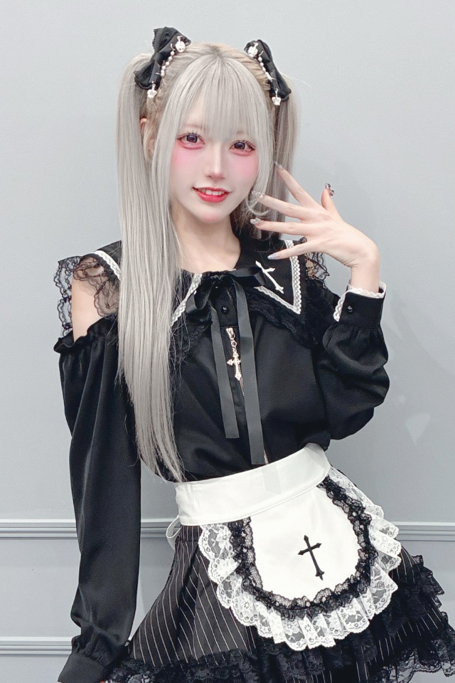 MA*RS】肩開きクロス刺繍ブラウス - ブラック size-F | 地雷系・量産型