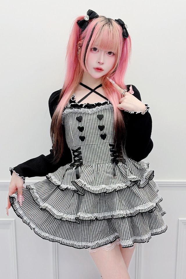 MA*RS】【3点SET】ハートレースアップフリルキャミワンピース - BLK