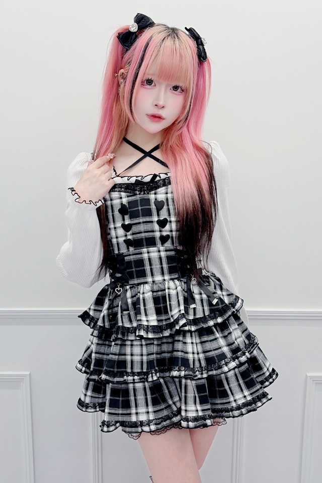 MA*RS】【3点SET】ハートレースアップフリルキャミワンピース - BLK