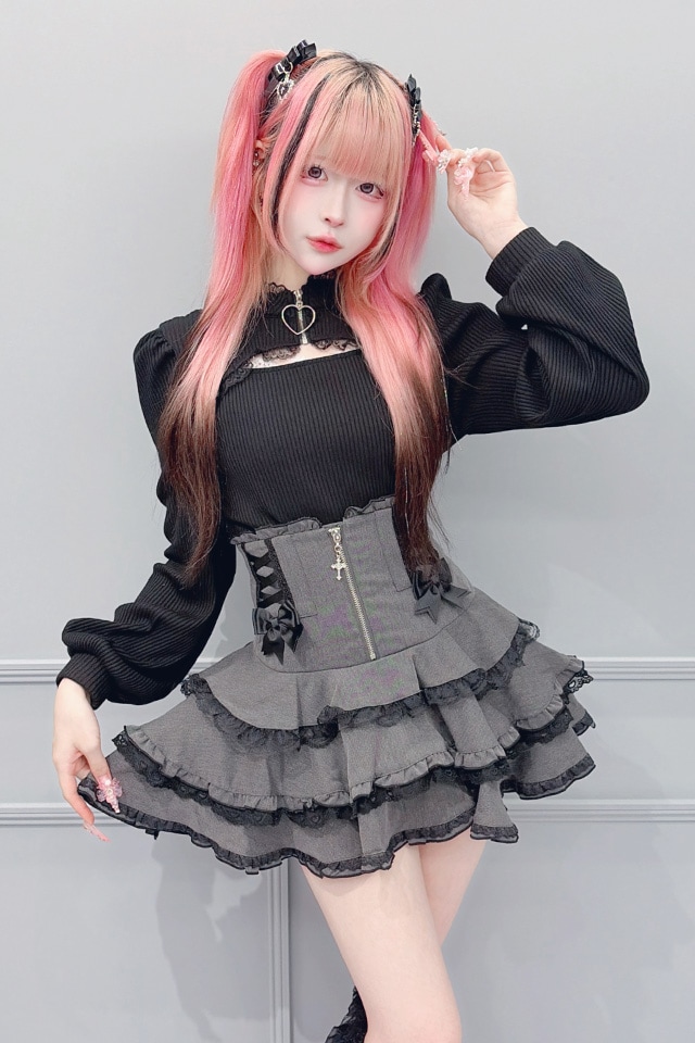 MA*RS】クロスZIPレースアップスカパン - グレー size-F | 地雷系