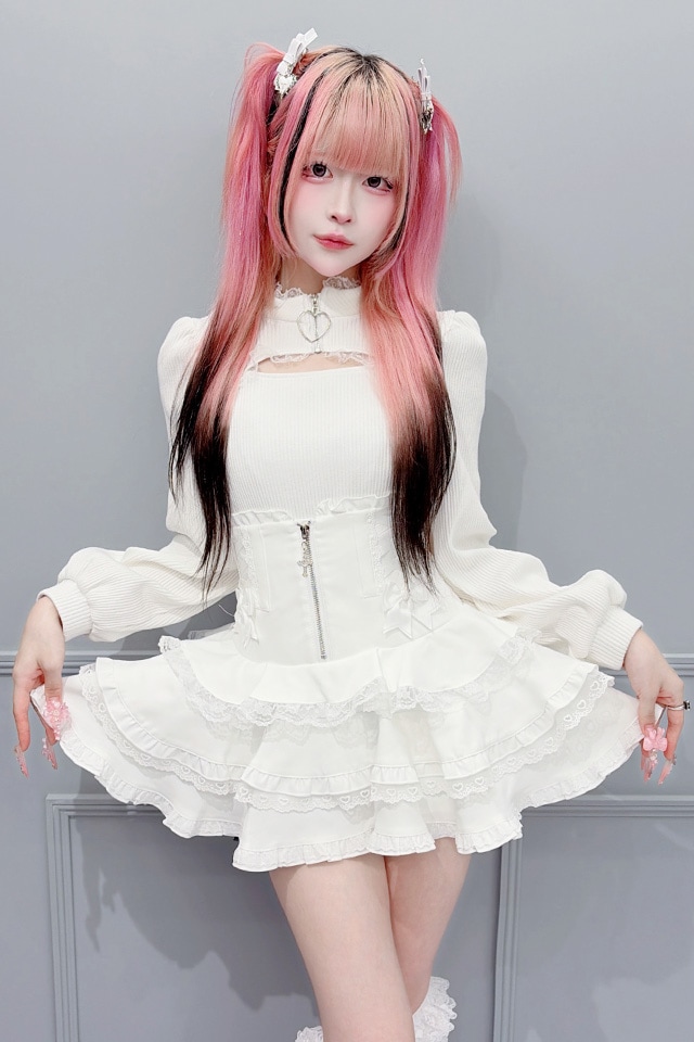MA*RS】クロスZIPレースアップスカパン - ホワイト size-F | 地雷系