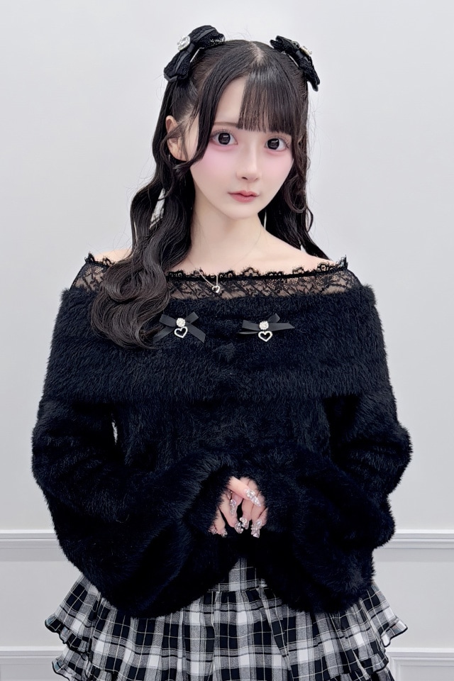 MA*RS】ハートボタンオフショルダーニット - ブラック size-F | 地雷系