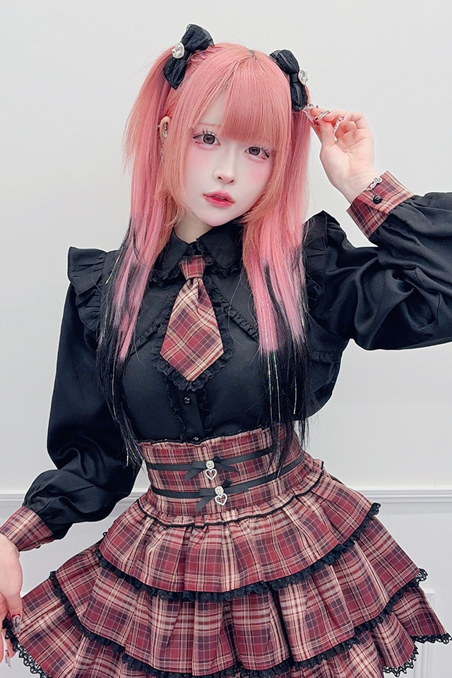 MA*RS】チェック柄ネクタイ付きブラウス - レッド size-F | 地雷系
