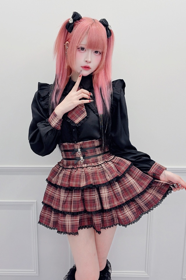 MARS おりぼんチェックスカパン スカート MA*RS】リボン付きチェック柄スカパン - レッド size-F | 地雷系・量産