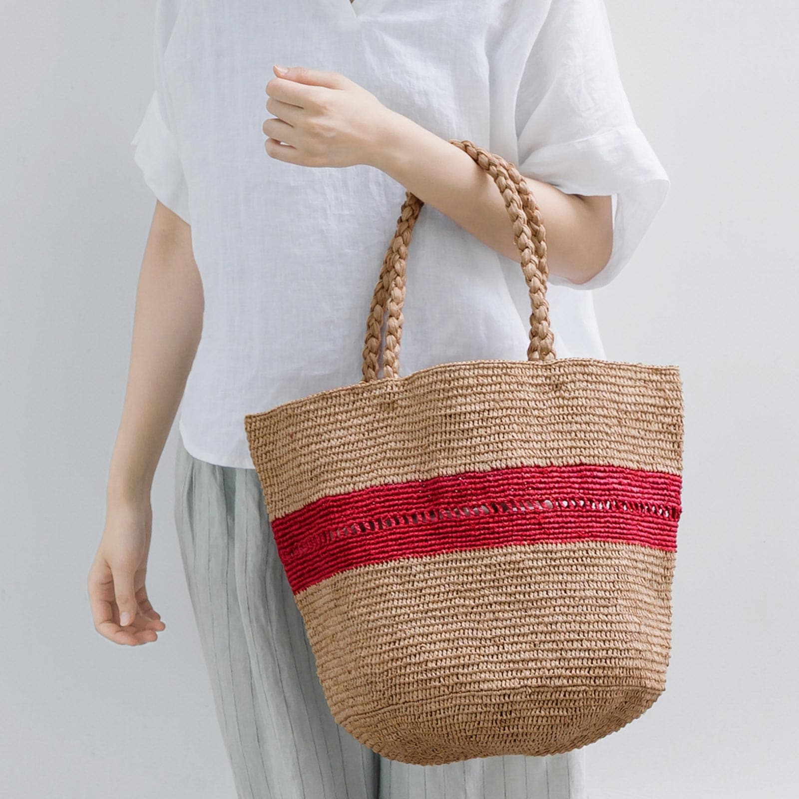 ALICE MM LACE ラフィアバッグ Tea & Red