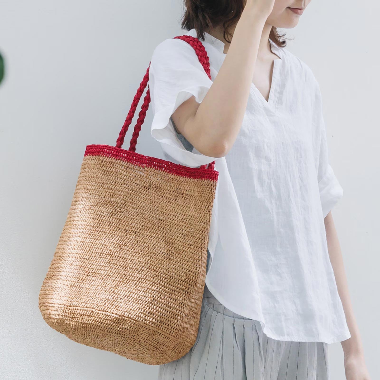 MOUMOUNE ラフィアバッグ Tea & Red