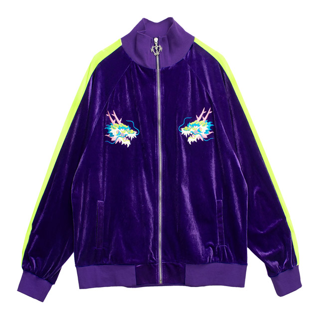 【LISTEN FLAVOR】ベロアトラックジャケット タイガー チャイナ 刺繍 ティガー刺繍ベロアジャケット サイズL タイガーチャイナベロア