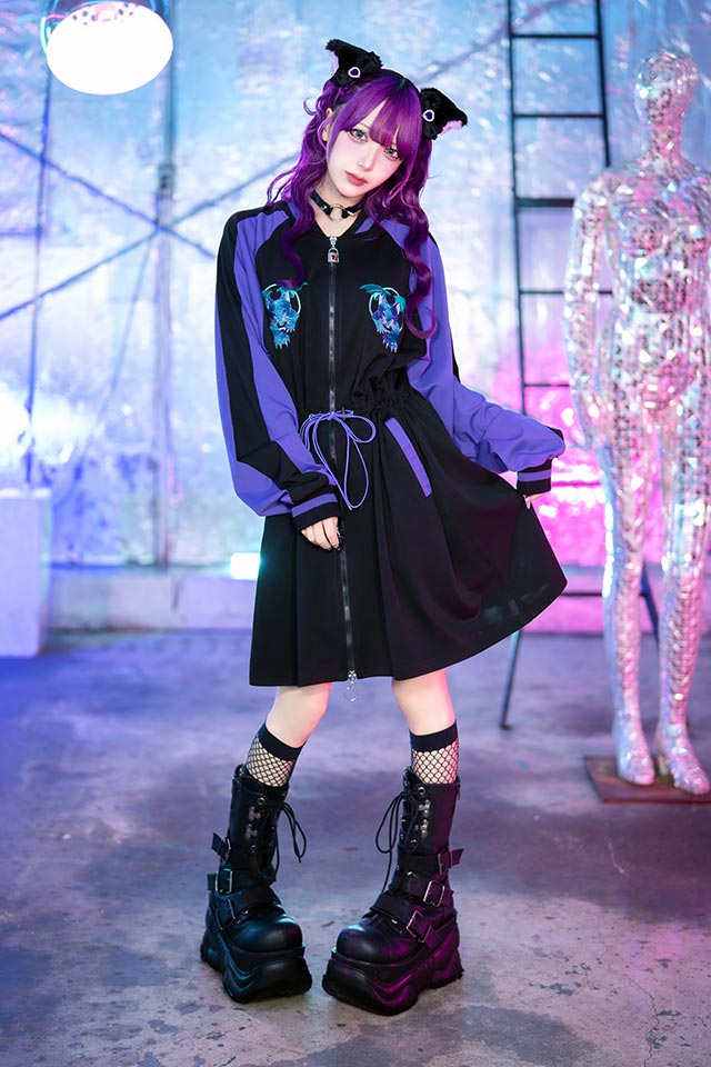 魔界ノ猫ノジャージワンピ【PURPLE×BLACK】｜LISTEN FLAVOR(リッスン