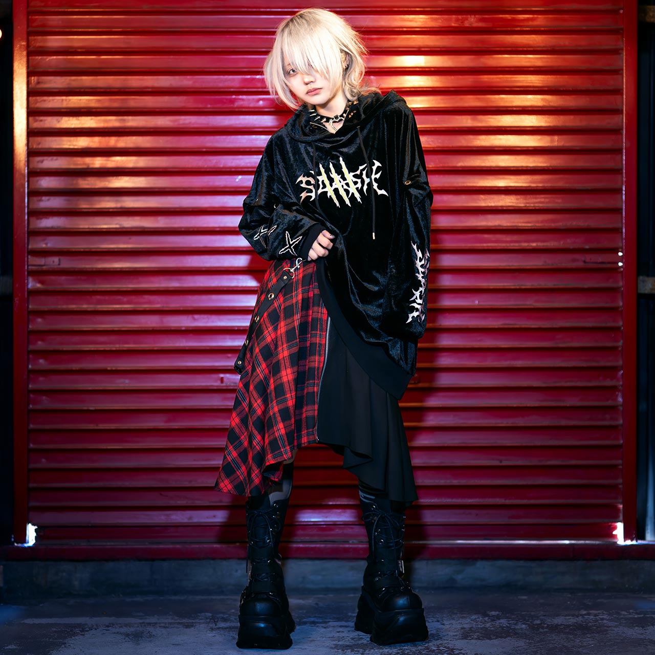 [APPAREL]/リッスンフレーバー/クレイジーベア チェックシャツ RED CHECK (F) ゴスロリ・パンク/LISTEN FLAVOR LISTEN FLAVOR リッスンフレーバー クレイジーベア チェックシャツ