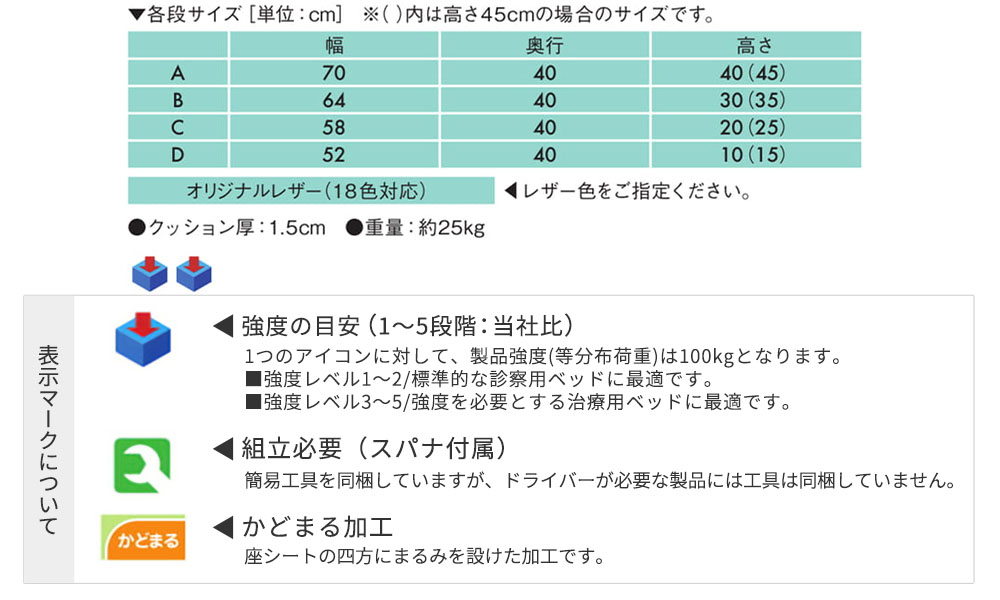 練習用腰掛け 高田ベッド 立ち上がり 4段階 リハビリ用 TB-1675（商品