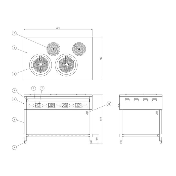 電気テーブルレンジ OKR-120B 厨房機器 店舗用 通販の通販 オフィス家具通販サイトのLOOKIT(ルキット)