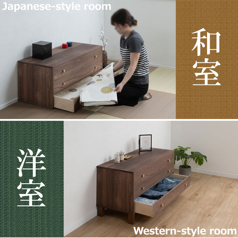 桐チェスト 3段 脚付き 幅100 奥行44 真鍮 取っ手 桐たんす 洋服タンス