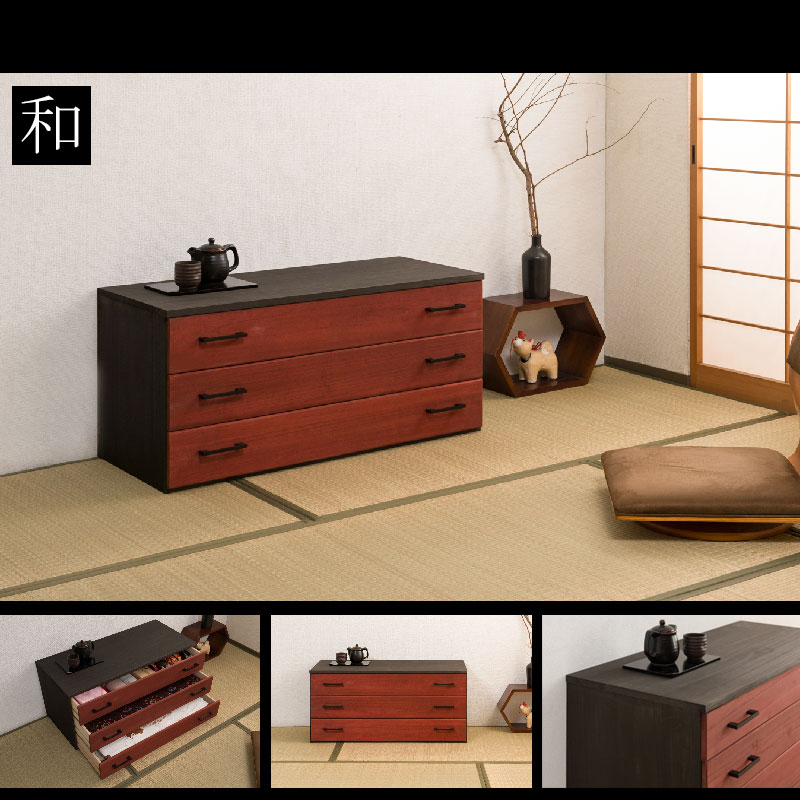 桐たんす 3段 朱 和箪笥 桐箪笥 ht27-022（商品番号：15-ht27-022）の