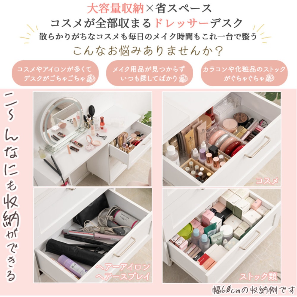 ドレッサー デスク チェスト 幅60cm セット fy-0264-S2（商品番号：15