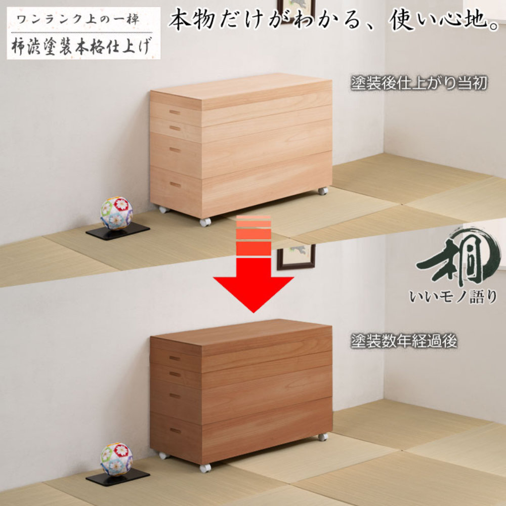 桐衣装箱 4段 キャスター付き 衣装ケース 桐ケース hi-0144（商品番号
