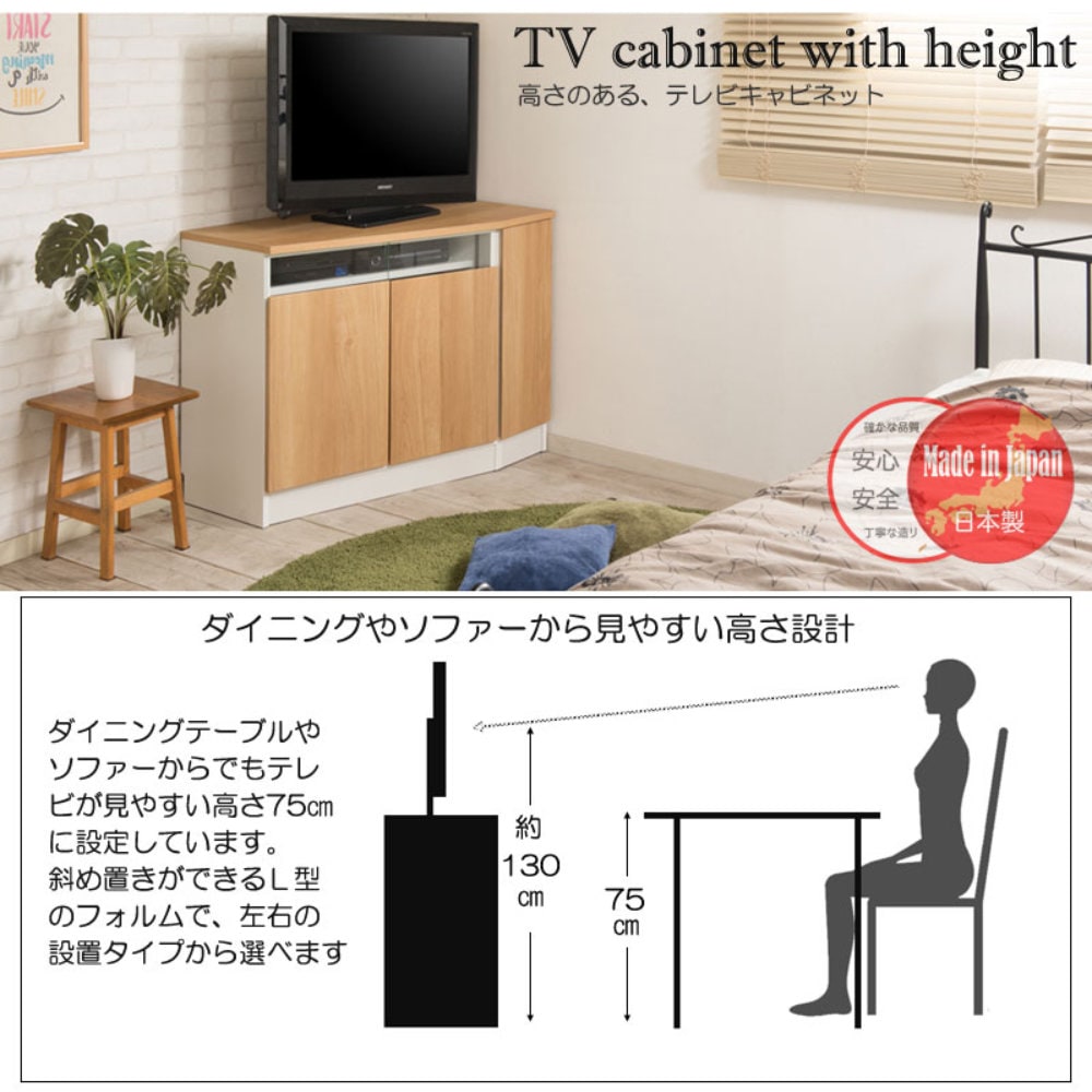 コーナーキャビネット 右壁付け キャビネット リビングキャビネット
