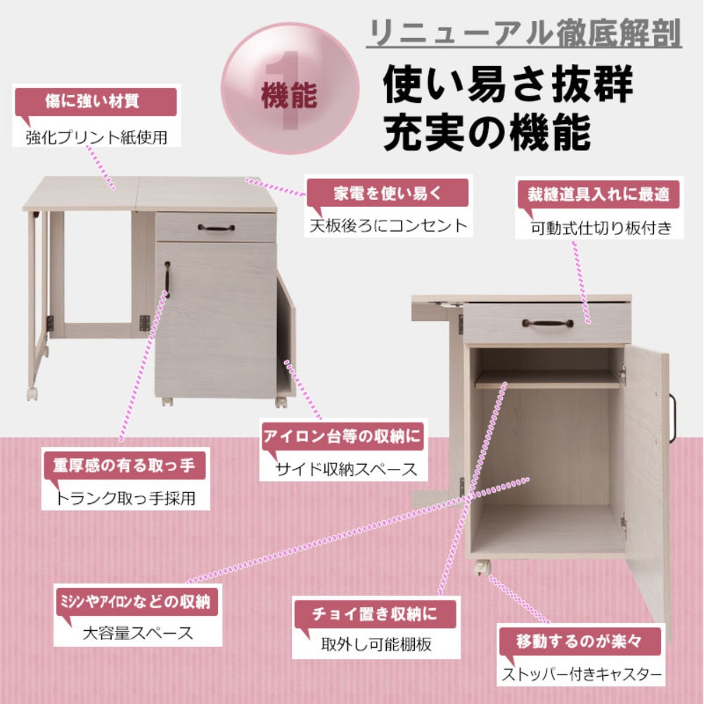 送料無料【新品】棚付き デスク 作業台 勉強机 ミシン台 作業台 キャスター付き ミシン台 ワークデスク 作業机 kt26-018（商品