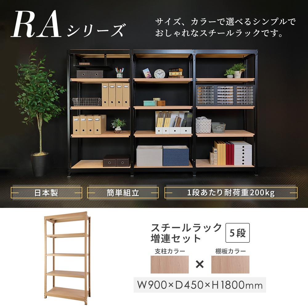 ironラック　カズさん専用 増連用 スチールラック 4段 幅900×奥行450×高さ1800mm 耐荷重200kg/段