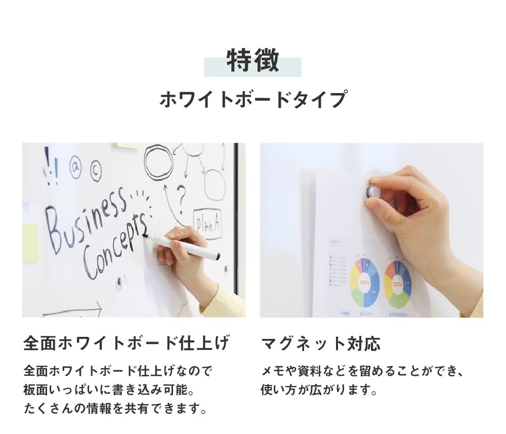 全面ホワイトボード仕上げでマグネット対応の便利な機能
