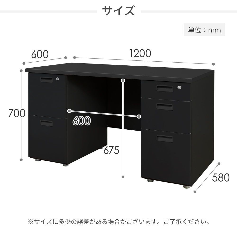 オフィスデスク 両袖机 本体ブラック 袖箱 木目 LRD-126B-C（商品番号