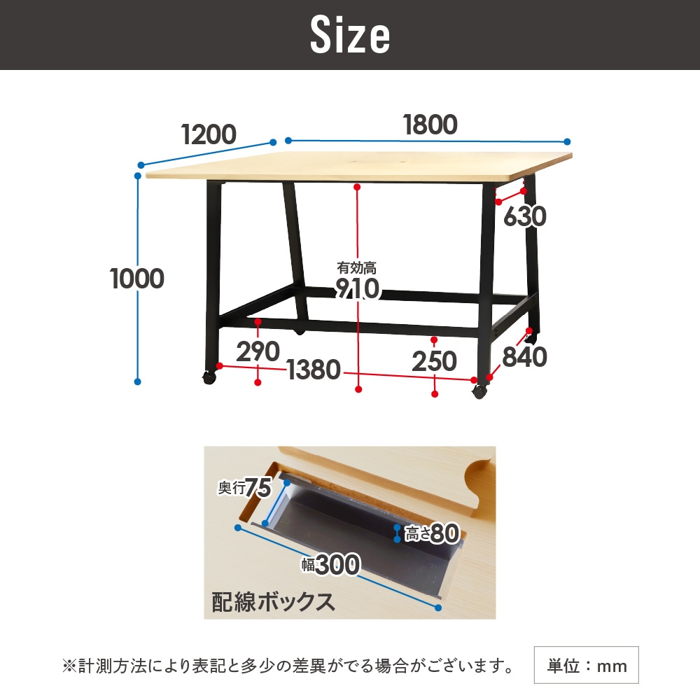 ハイテーブル キャスター付 幅1800mm 会議用テーブル 会議テーブル WHT