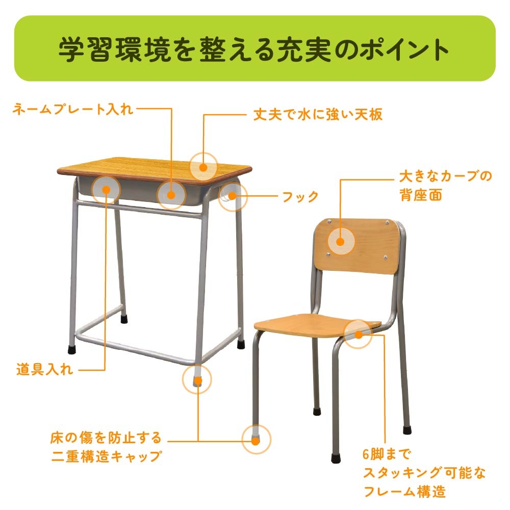 学校机 椅子 セット 旧JIS規格 完成品 GKD-1-GKC-1（商品番号：nf-gkd