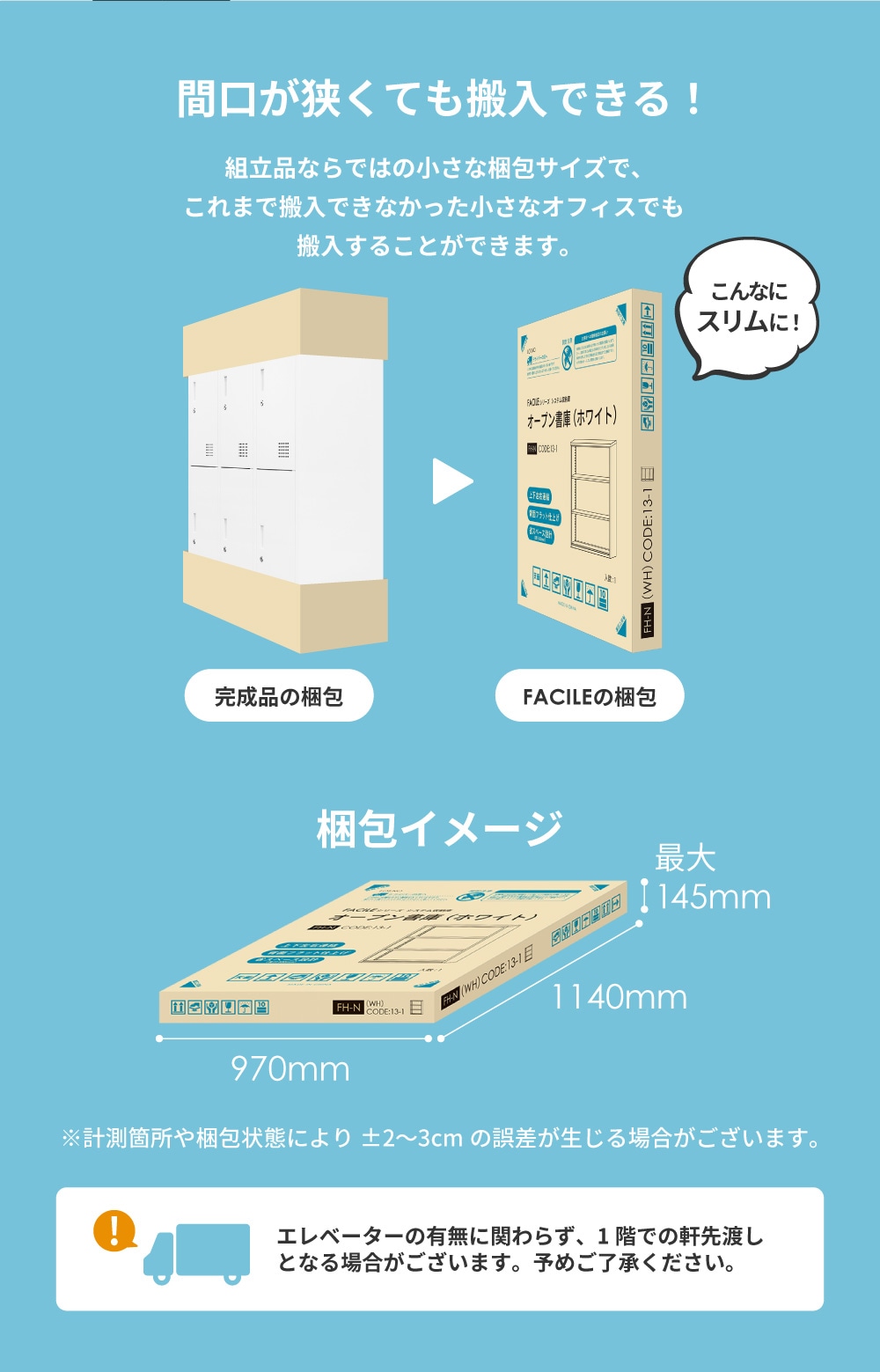 間口が狭くても搬入可能