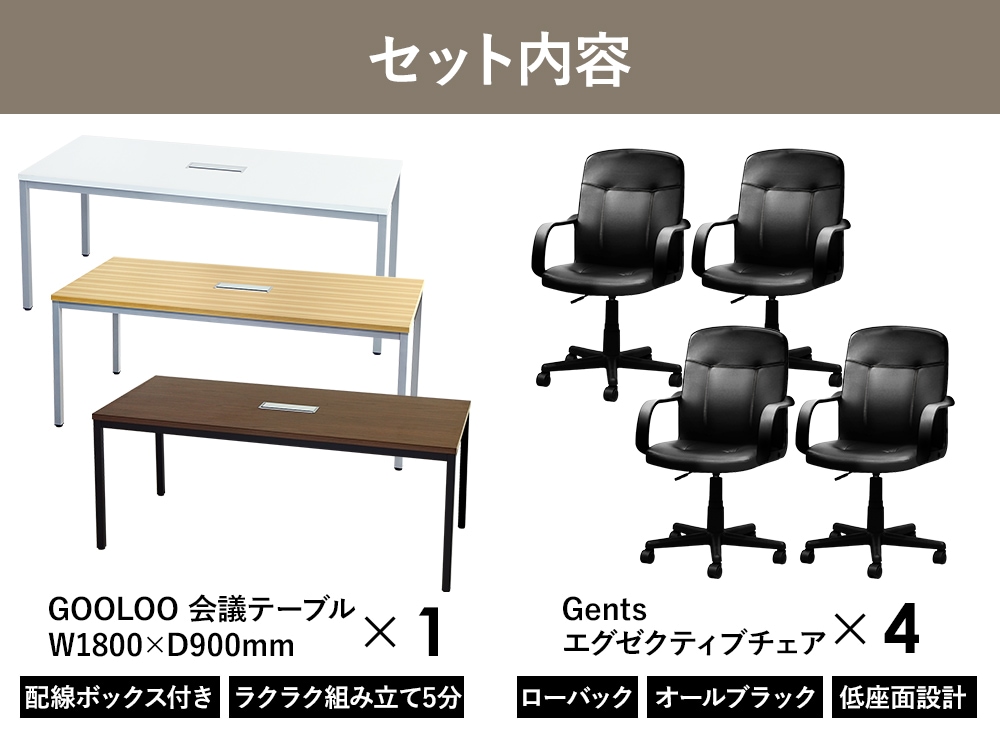 倉庫受取限定】 会議用テーブル チェア ローバック セット 4人用 GLM