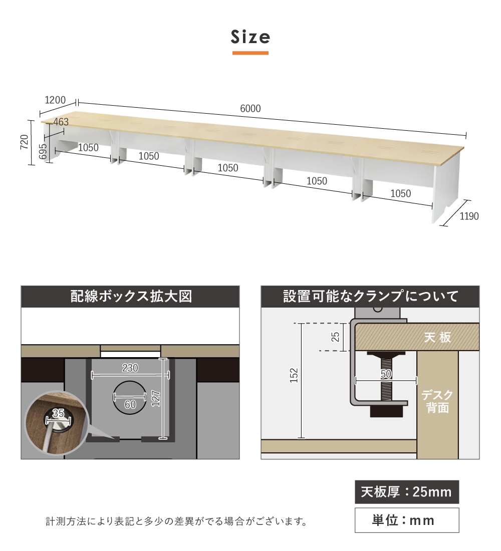 フリーアドレスデスク 10人用 幅6000mm 配線ボックス付き 会議用