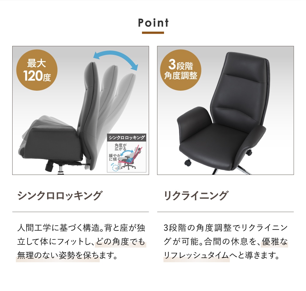 シンクロロッキング、リクライニング